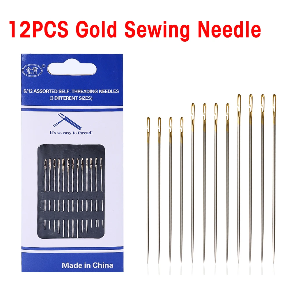 Self Threading Needles for Hand Sewing - 24 Pieces Easy Thread Needles for  Hand Sewing,Embroidery Side Threading Hand Sewing Needles with Wooden