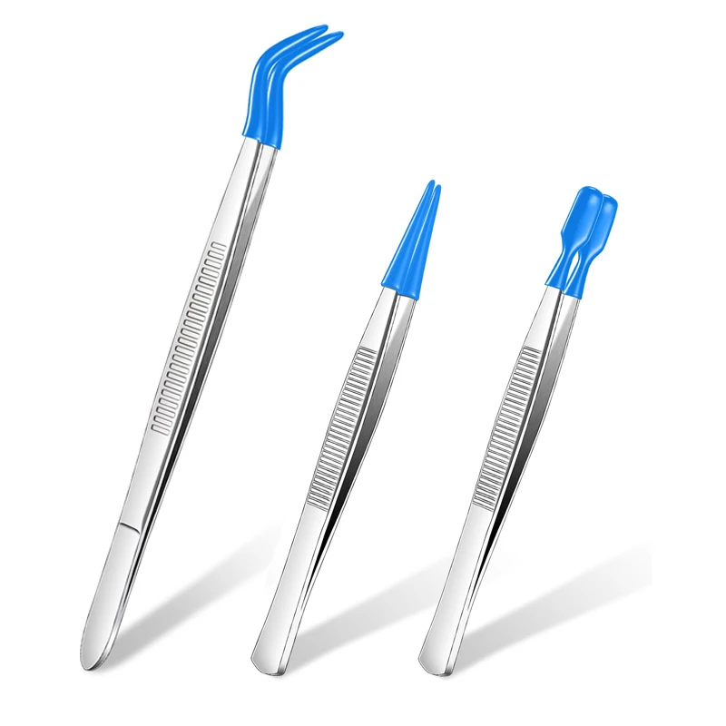 Precision Rubber Tip Tweezers Set with Straight and Bent Tips
