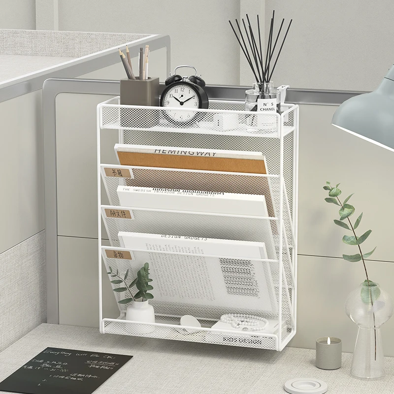 Wall File Organizer Mesh 5 Tier Wall File Holder Desktop Vertical Hanging Folder Organizer with Bottom Flat Tray file organizer