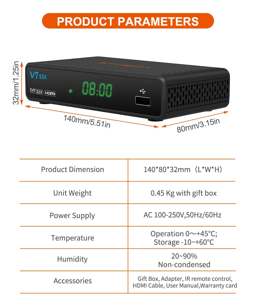 GTmedia V7 S5X DVB-S/S2/S2X H.265 AVS + ڵ  ü PowerVu Unicable USB Wifi Youporn  ڽ V7S5X
