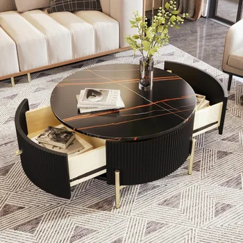 Modern Round Coffee Table with 2 Large Drawers Storage Accent Table(31.5'') 4