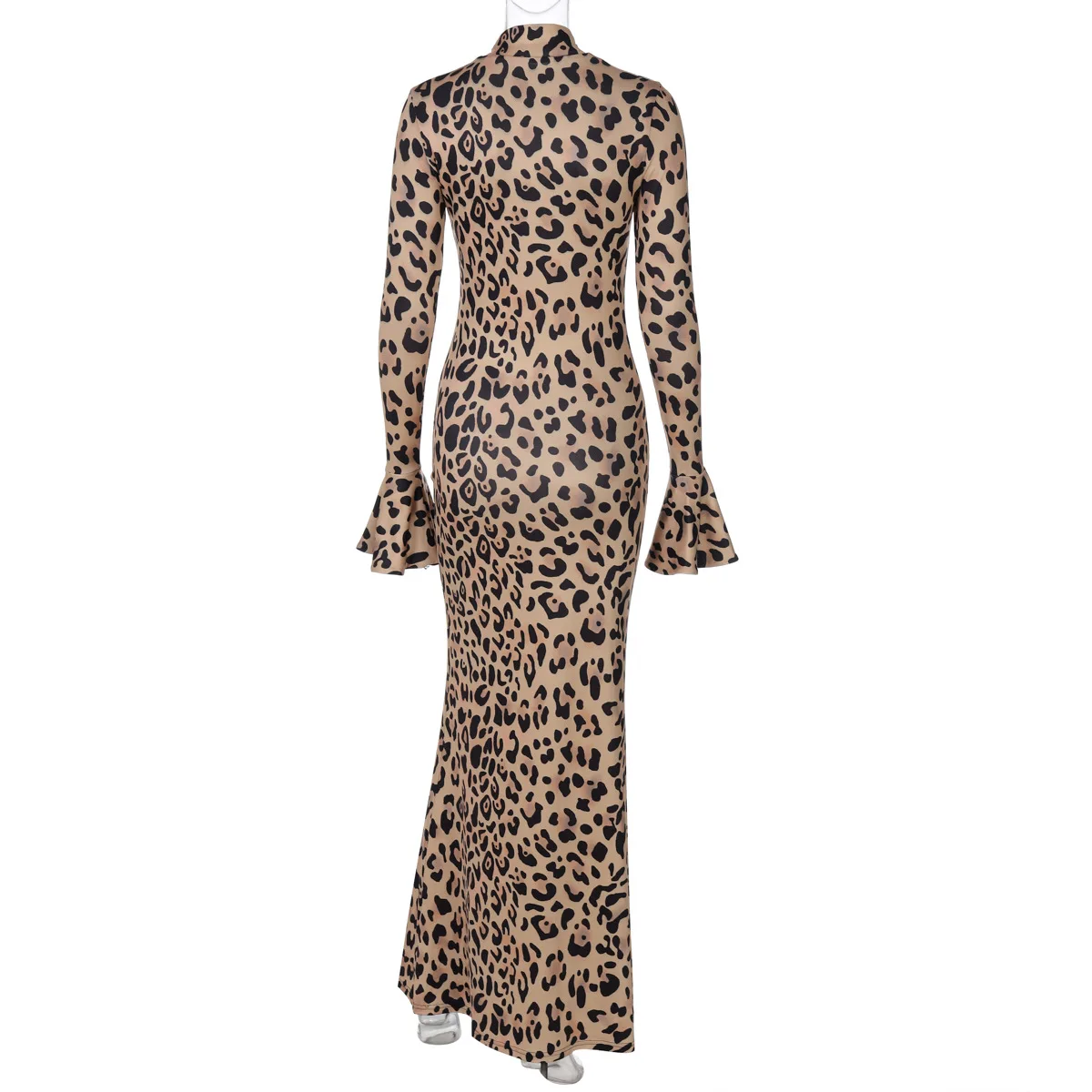 Leopard Printed Slim Long Dress Female Fashion Patchwork Contrast Elegant Long Sleeve Party Dress For Women Autumn Dress