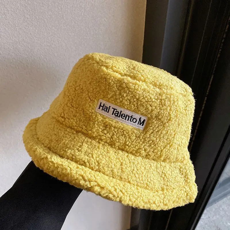 

White lamb's Fisherman Hat Men Women Autumn Winter Versatile Show Face Beanie Cap Thickened Warm Plush Pot Hats Free Shipping
