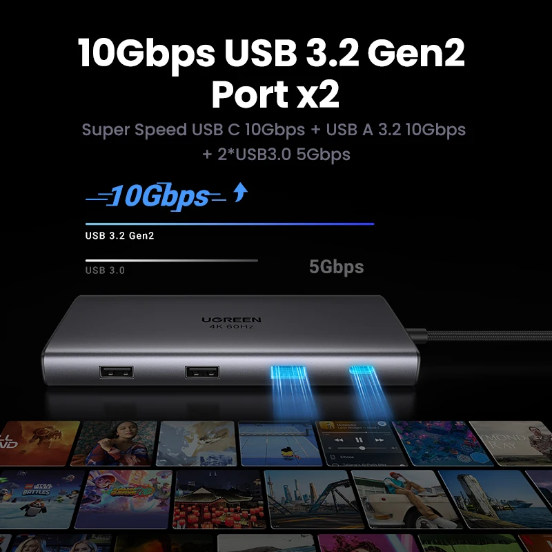 Ugreen 10gbps Usb c Hub 4k60hz tipo c para Hdmi Rj45 Ethernet Pd100w para Macbook Ipad Huawei Sumsang pc Tablet Phone Usb 3.0 Hub - Imagem 4