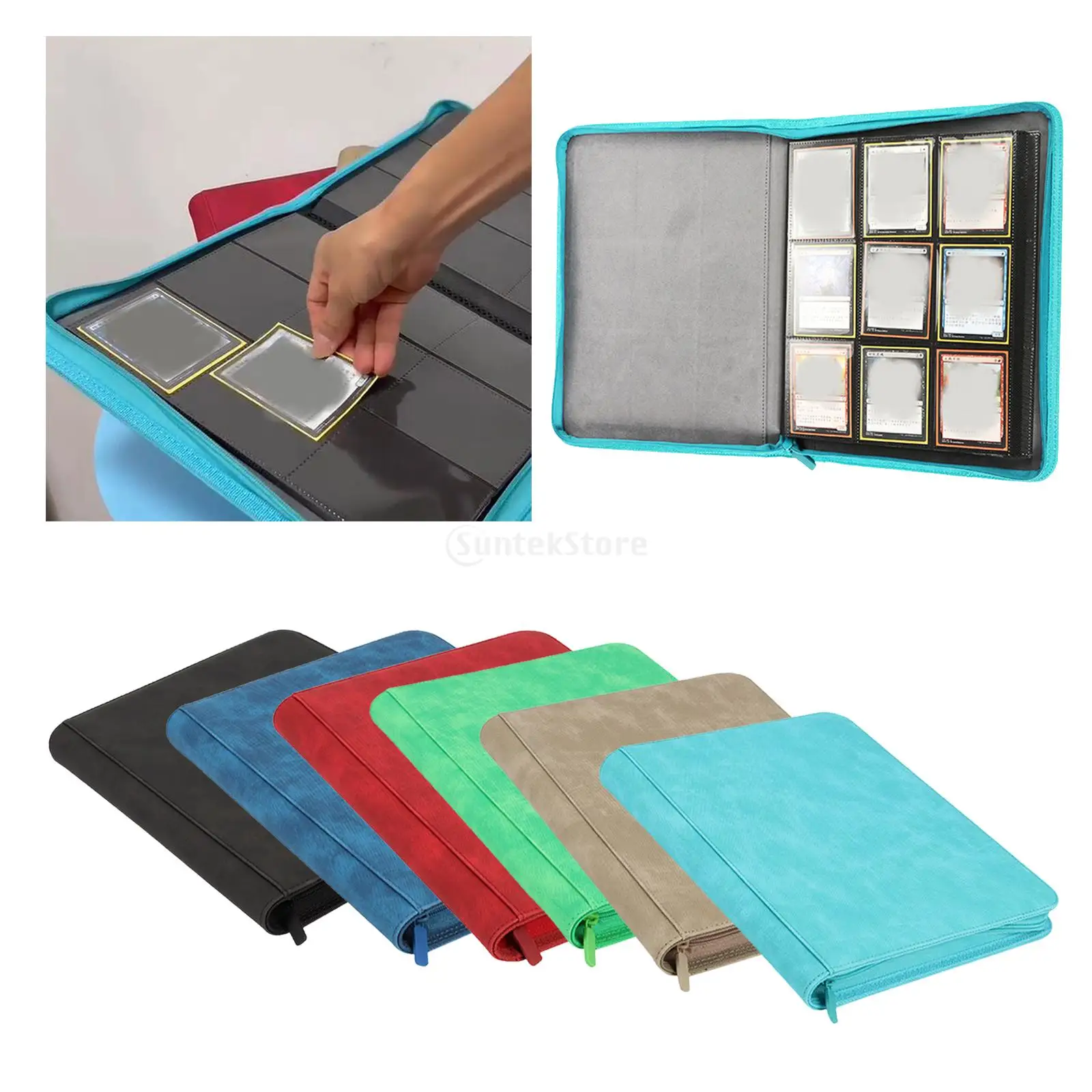Trading Card Binder with 9-Pocket Plastic Sleeves, Zipper