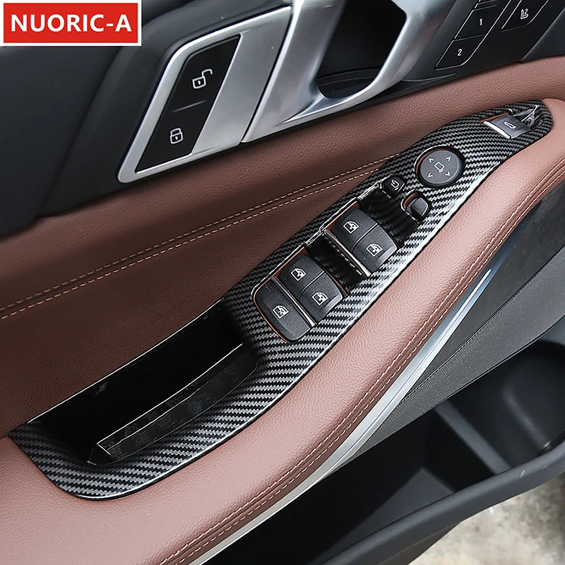 

Carbon Fiber Color Window Glass Lifting Storage Box Frame Decoration Cover Trim For BMW X5 G05 2019-2023 LHD Car Styling