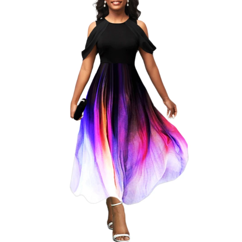

Women Gradient Off The Shoulder Swing Maxi Beach Dresses Summer A Line Smocked Elegant Long Flowy Vacation Dress Wedding Party