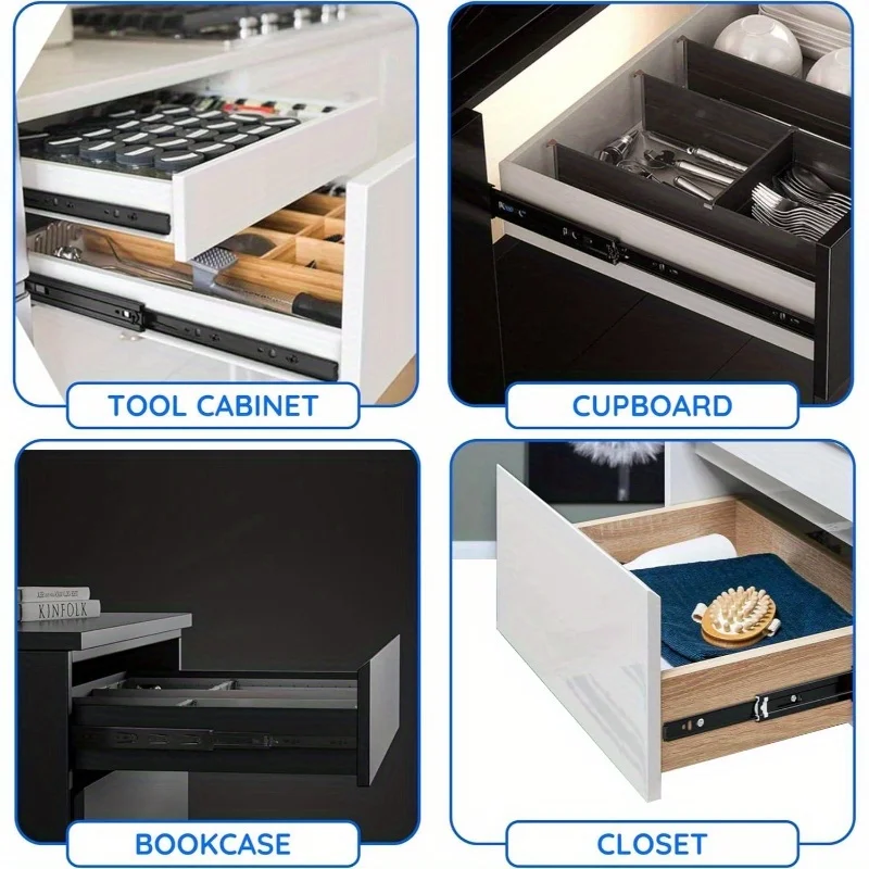 Ultra-Narrow Steel Drawer Slides with Three-Section Ball Bearings (1 Pair, 8-22 Inches)