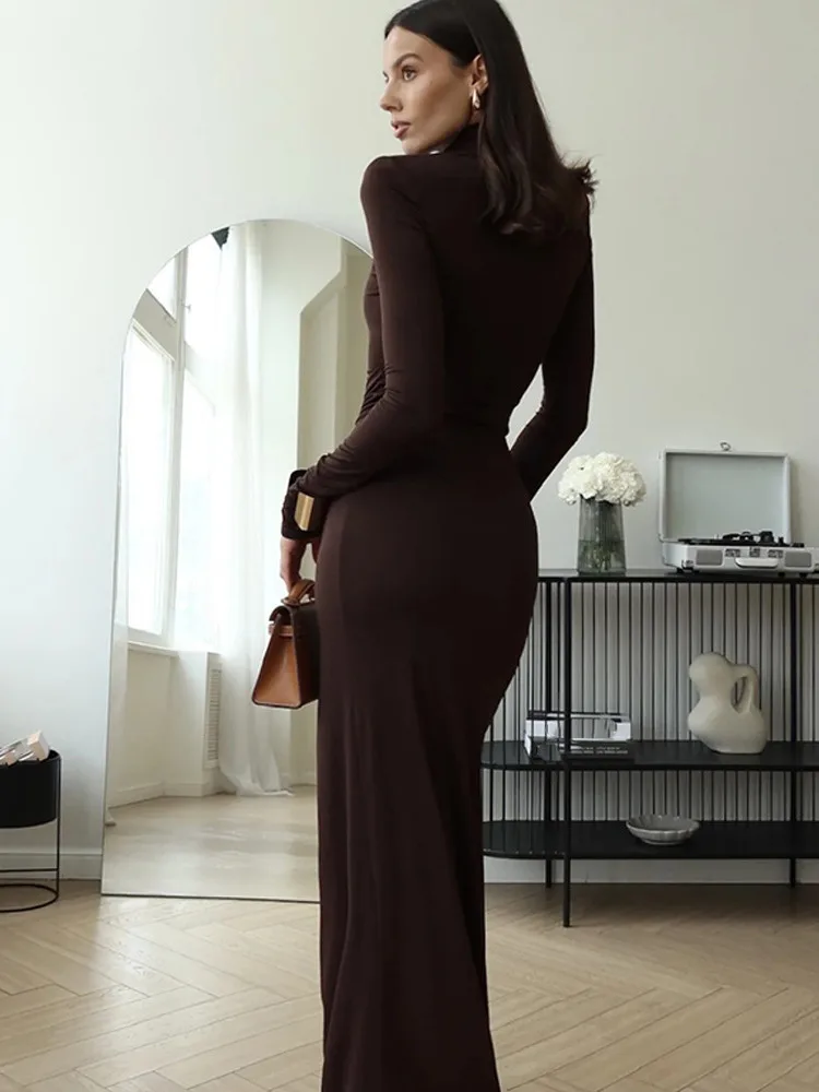 Elegant Long Sleeve Bodycon Party Club Women Evening Dress Autumn/Winter Height Split Elastic Tight women dress