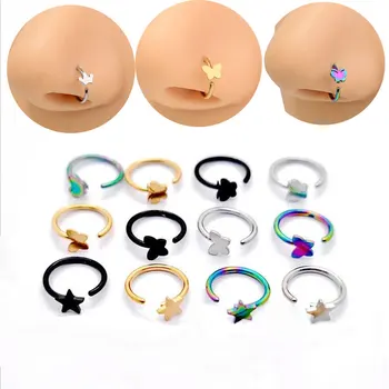 수술용 스틸 스타 나비 크라운 연골 나선 코 링, 피어싱 후프, 콧구멍 코 스터드, 립 링, 바디 쥬얼리 귀걸이, 1PC