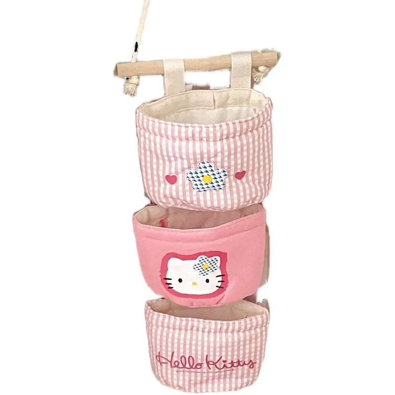 Sanrio Hello Kitty Door Storage Hanging Bag Wall Fabric Hanging Hairpin Sundries Storage Rack Layered Jewelry Organizer Box Cute 5