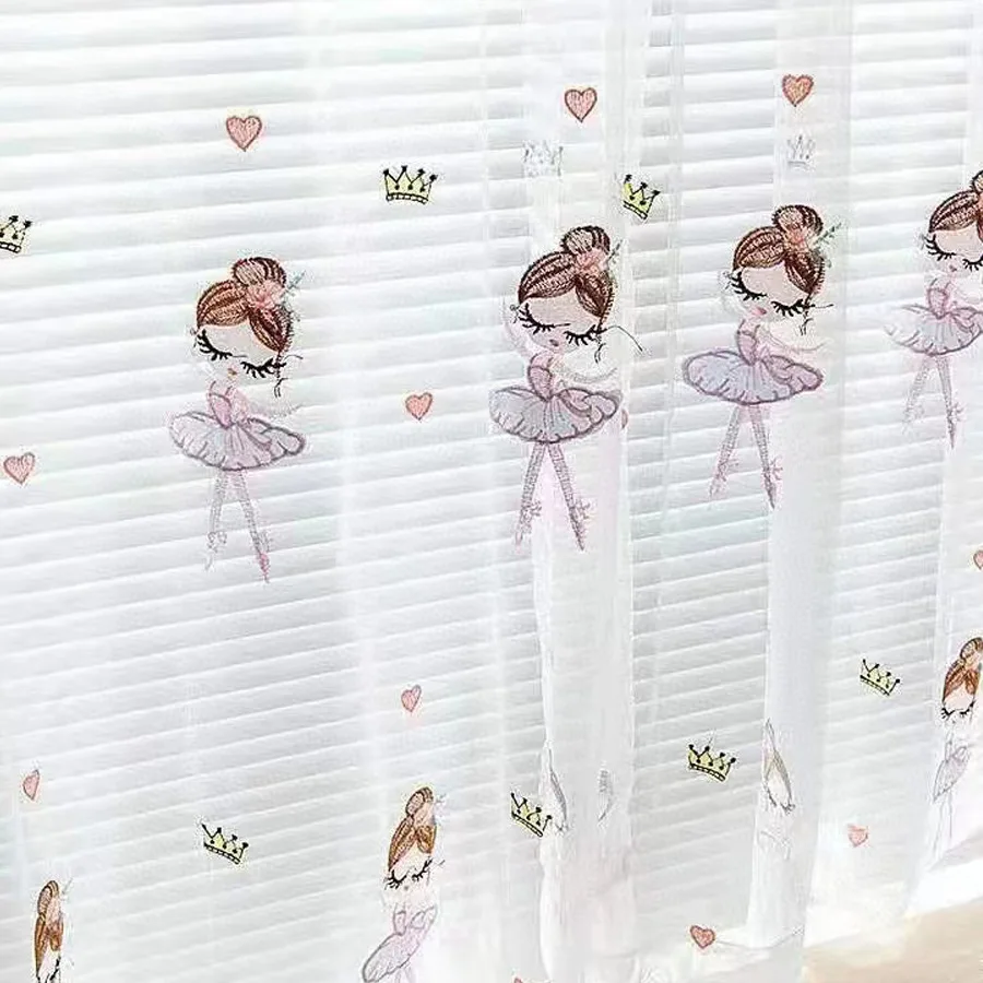 1 PC Small Fresh Window Screen Dancing Girl Embroidered Curtain Girl Bedroom Room Gauze Curtain Boutique Embroidery Modern 2