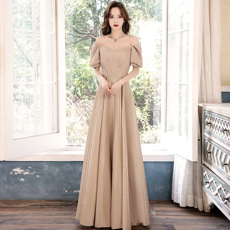 

Champagne Long Evening Dresses For Women Elegant Square Neck A-Line Floor-Length Prom Dresses 2023