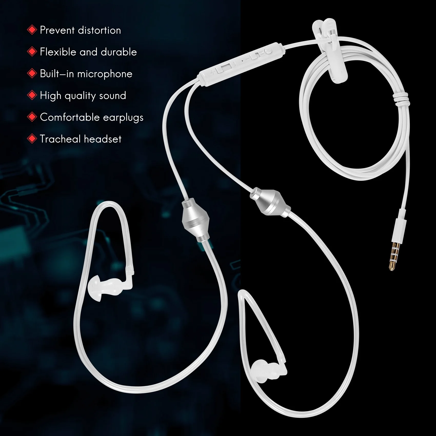 AA91 Tubo d'aria stereo da 3,5 mm Auricolare cablato Cuffie binaurali anti-radiazioni Auricolari con isolamento acustico Microfono per cellulare - Image 4