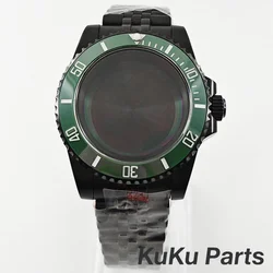 Black Purple GMT Bezel Watch Case with PVD Black Jubilee Bracelet and Sapphire Crystal - NH34 NH35 NH36 Case (NO.88 Green B2)