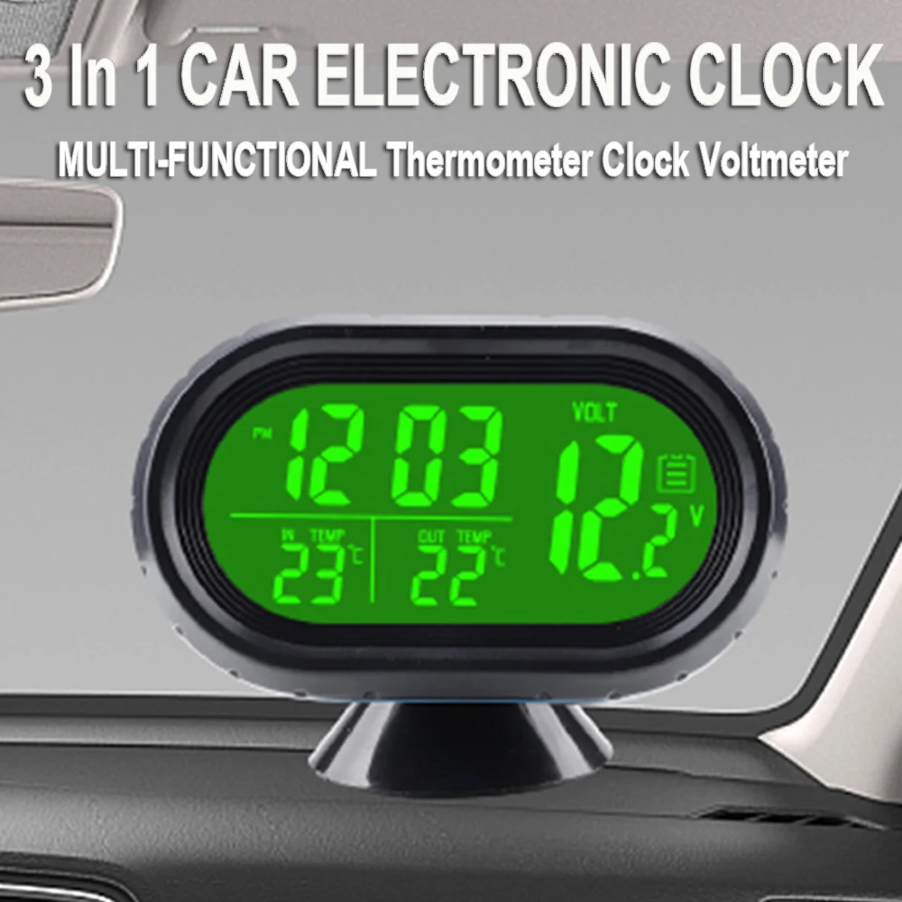 3 In 1 Vehicle Digital Electric Clock Thermometer LED Digital