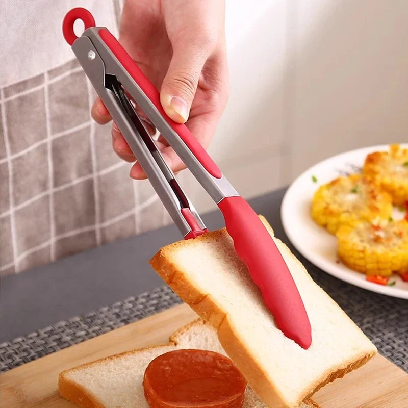 

1pcs Silicone Food Tongs Stainless Steel Kitchen Tongs Silicone Non-slip Cooking Clip Clamp BBQ Salad Tools Grill Kitchen Tools