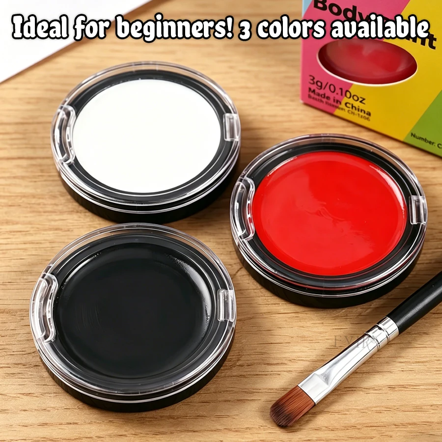 Set di Trucco per Viso e Corpo, Colori Nero Bianco Rosso, Crema per Trucco con Pennello, Pigmenti Lavabili per Halloween, Cosplay, Carnevale - immagine 3