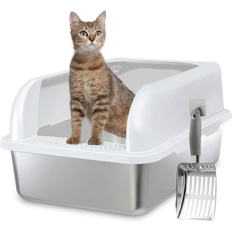 StainlessSteelCatLitterBoxwithLidXXLExtraLargeMetalLitter