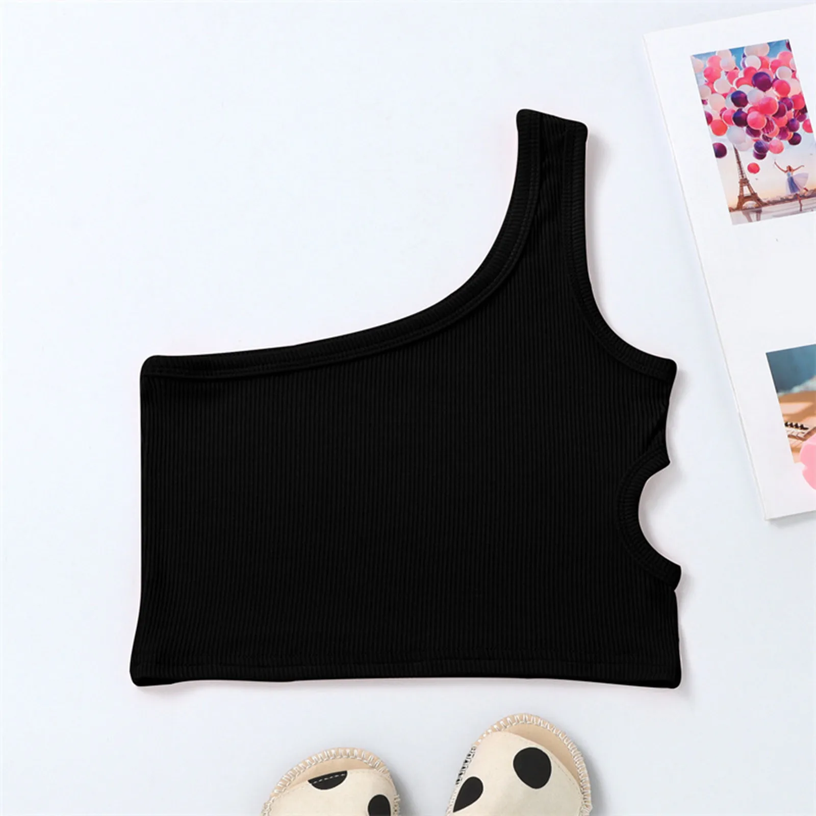 Kids Girl Solid Color Vest Toddler Kids Girls Dance Tank Tops One Shoulder Racerback Crop Tank Top Soft Sleeveless Dance Tops