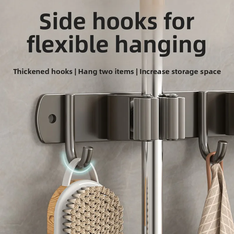 New Stainl Steel Broom And Mop Holder Wall Mounted Household Batoom Sweeper Storage Clip Multi Purpose No Drilling Required