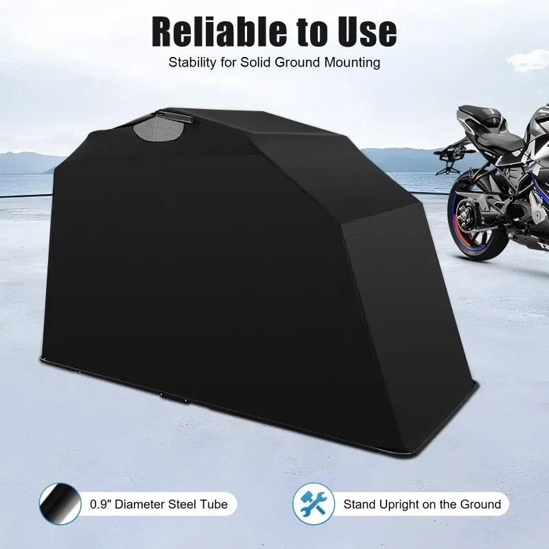 Tragbare Rollerabdeckungen für Motorradgarage, schwarze faltbare Motorradgarage, Schutzplane, wasserdichtes Zelt Universal – Detail 2