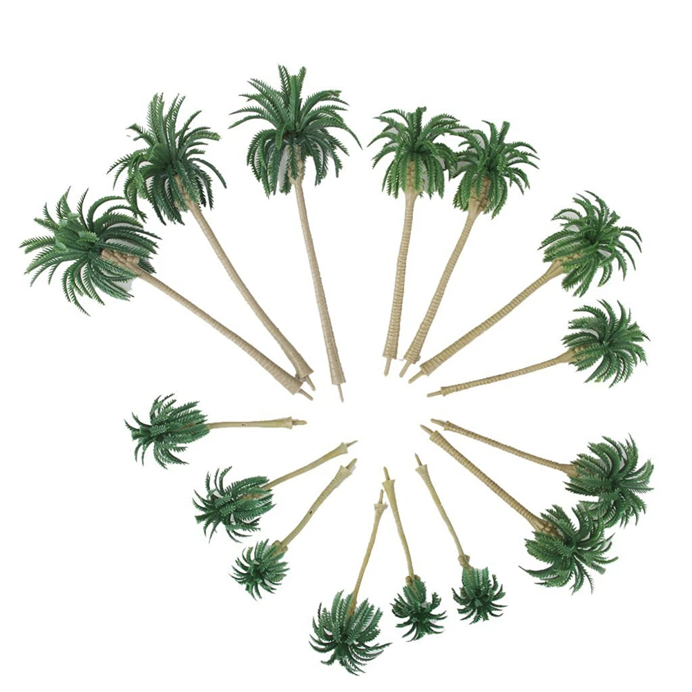 15pcs Plastic Coconut Palm Tree Scenery Model Artificial Plant Miniature Architecture Trees Sand Table Model miniature building kits