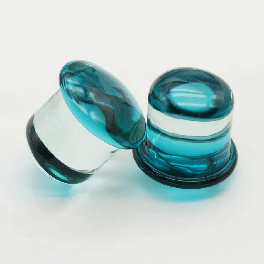 1 Paar 1,6-16mm hochwertige hellblaue Glas-Doppel fackel für Frauen Ohr stöpsel Tunnel lehre Ohr dehnung Piercing Expander – Detail 5