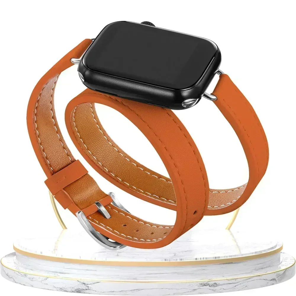 Elegant Double-Loop Leather Watch Strap Bracelet