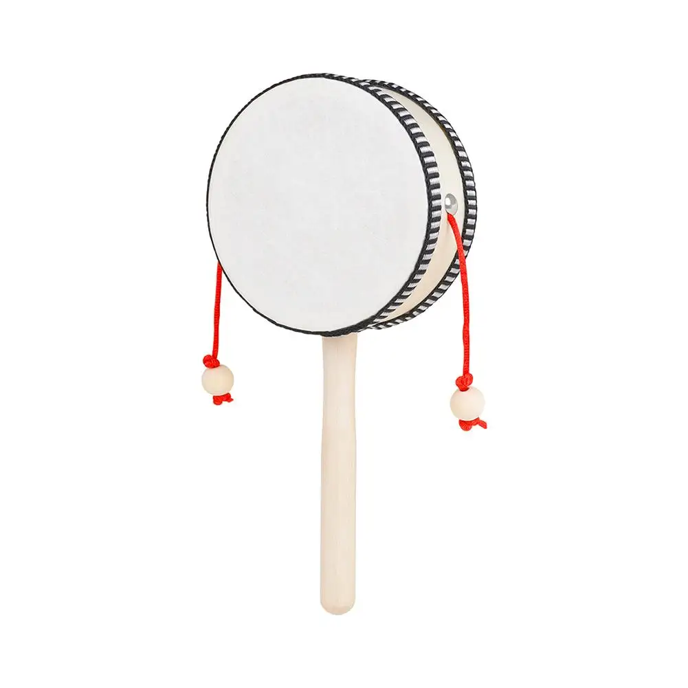 Wood Hand Drum Cartoon Chinese Traditional Spinning Rattle Drum 4-inch Hand Bell Baby Musical Toy Baby Stroller Toy Gift Dropshi