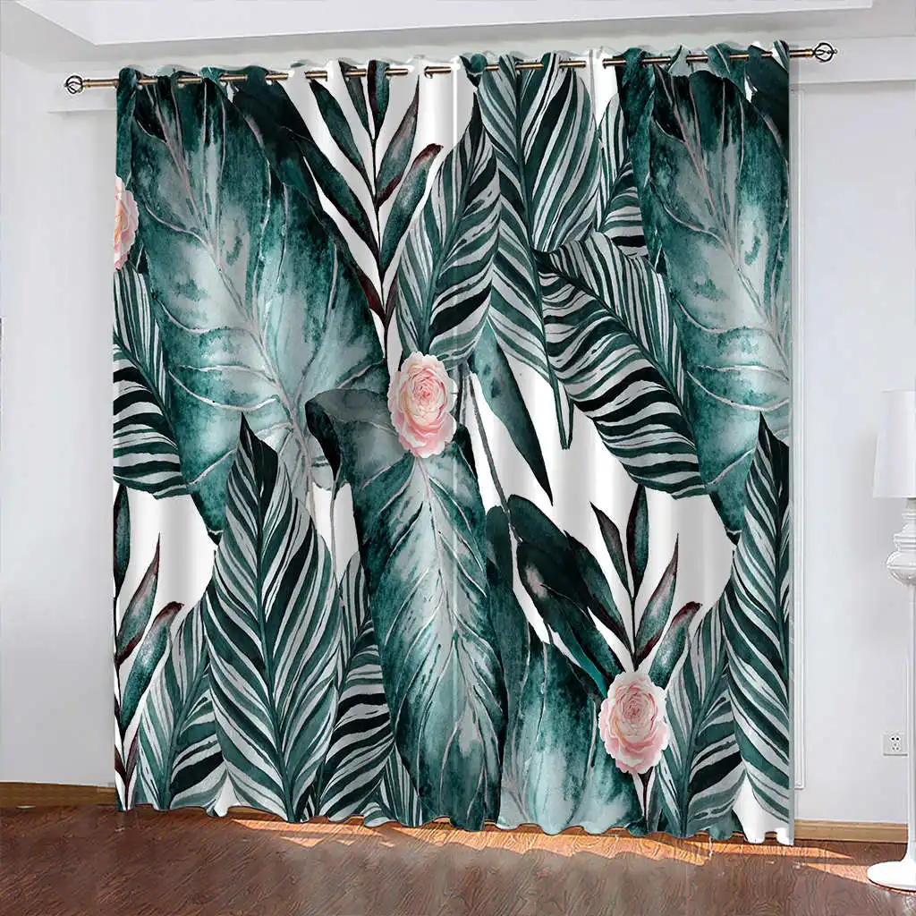 

Cartoon Leaf Print Curtain Home Decoration Living Room Curtains カーテン Luxury Backdrop Curtain Decor Flat Window Curtain