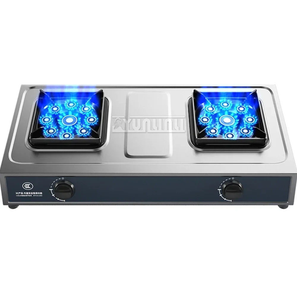 Desktop Stainless Steel Double Stove Household Bench Top Strong Fire Liquefied Natural Gas Stove
