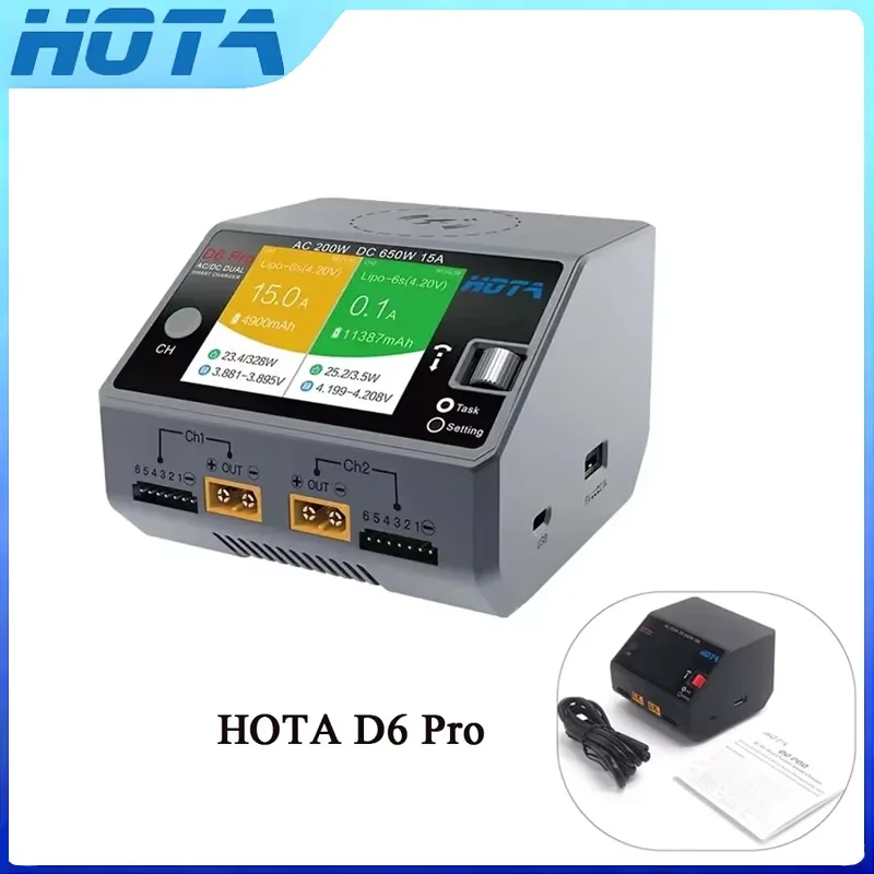 Chargeur LiPo HOTA D6 Pro 200W 2x100W Noir/Gris - EU/UK/US/AU