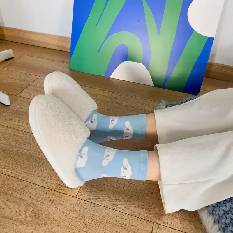 Cartoon Socks 1pair Miniso Cinnamoroll Girl's Combed Cotton Mid-tube Stockings Cute Sanrio Puppy