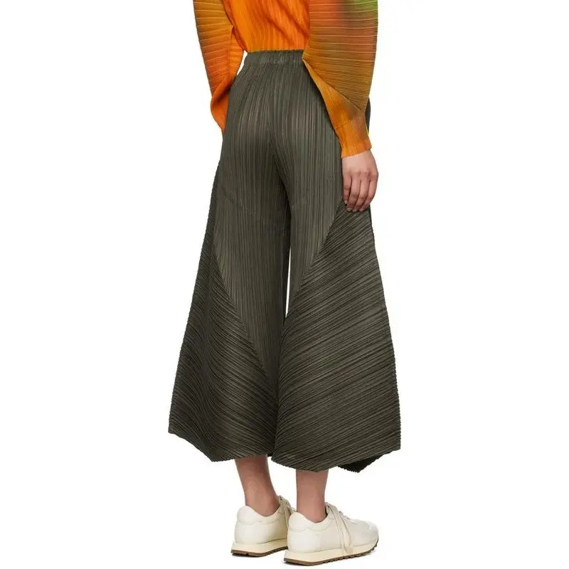 Miyake Pleated Wide Leg Pants Loose Pleats Ankle-Length Pants Women Summer 2