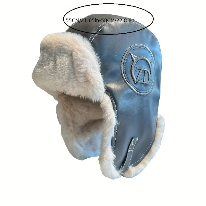 Winter Warm Hat Windproof Plush Lined PU Leather Ear Protection Aviators Hat Unisex Thermal Outdoor Sport Motocycle Bomber Hat