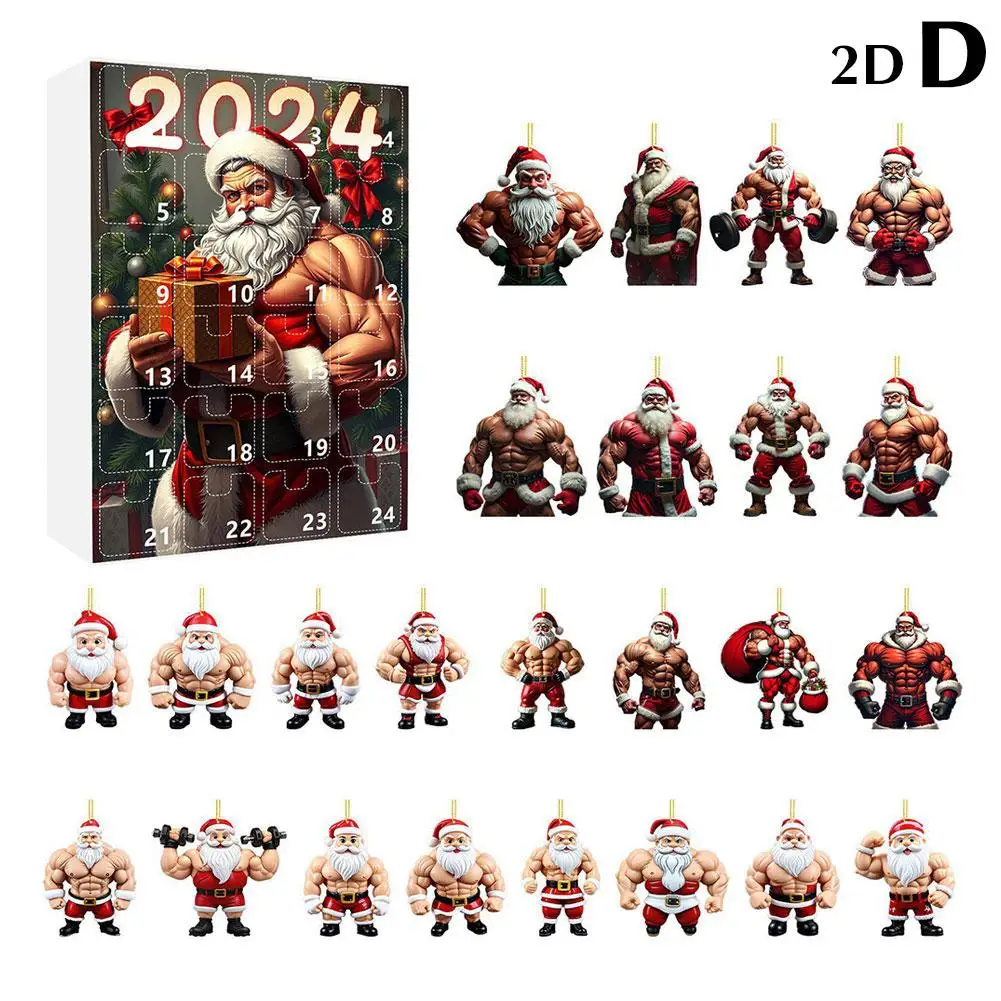 thumbnail image 1 of Calendario de Adviento de Papá Noel con músculos fuertes Calendario de Adviento 2024 Decoración navideña Pequeño colgante Caja de regalo Figura de juguete divertida para niños, 1 of 5