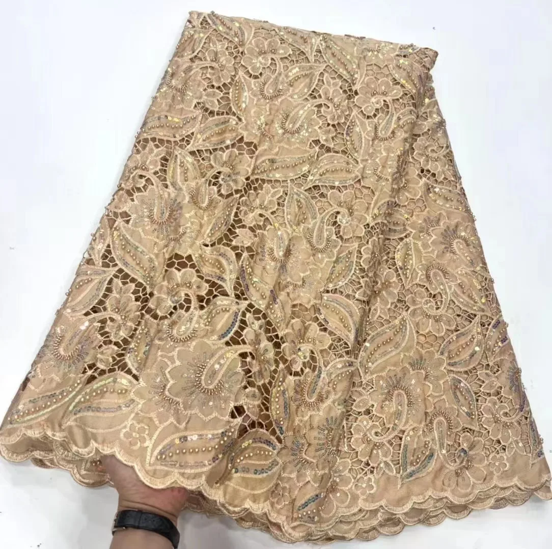 

Luxury African Water Soluble Lace Fabric 2024 African Guipure Cord Lace Fabric With Sequins 5Yards For Women Wedding Party Sew