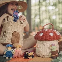 Rattan Woven Tote Bag Castle Mushroom Basket Portable Straw Storage Boxes Bohemian Vacation Picnic Baskets Kids Toys Organizer 1
