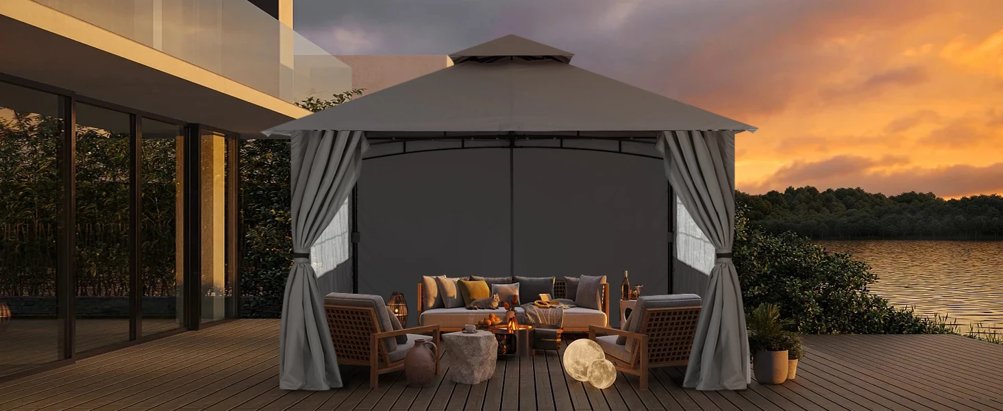 Patio Gazebo with Windows Curtains