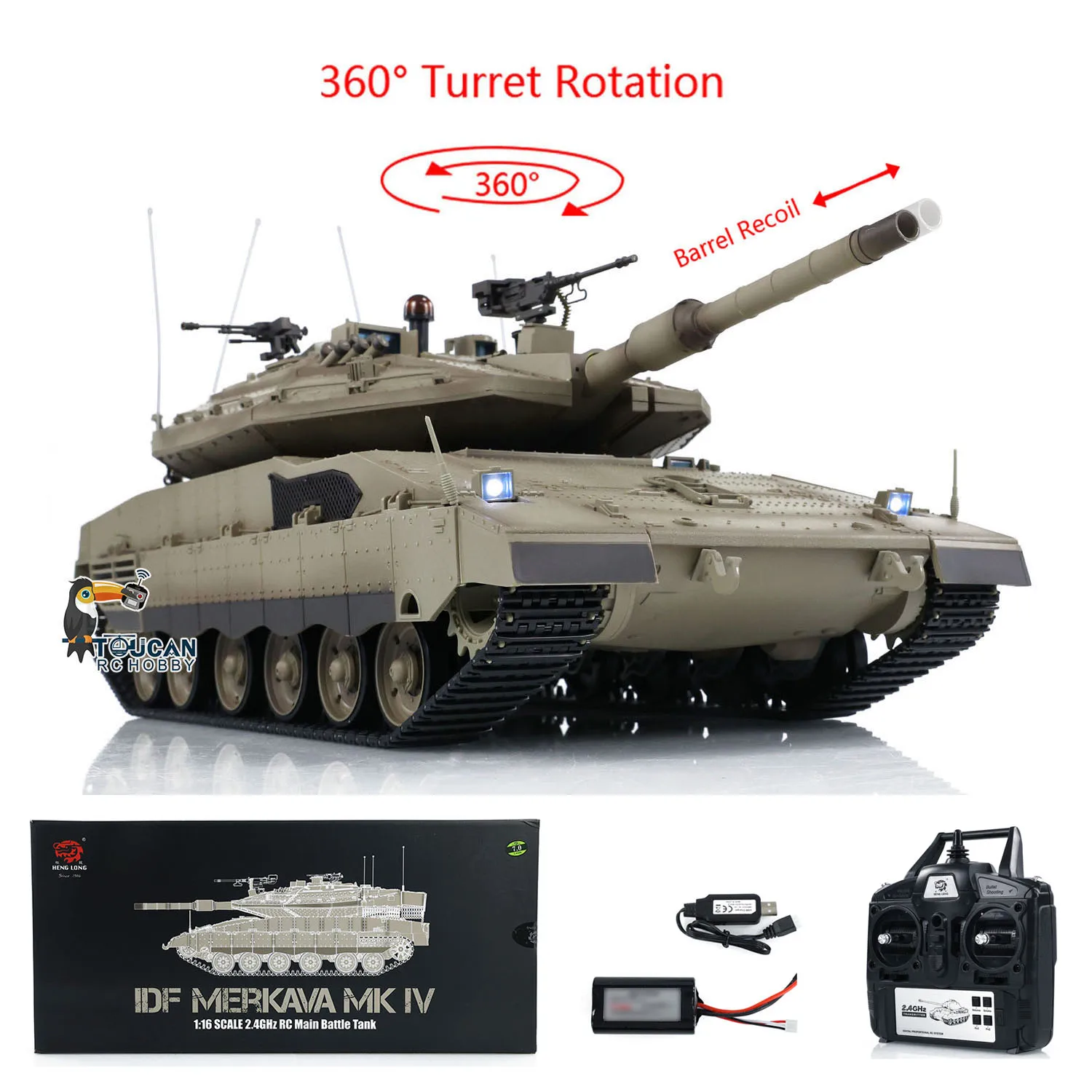 헝롱 1/16 RC 전투 탱크 IDF 메르카바 MK IV 3958 배럴 리코일 시뮬레이션 조명 사운드 군용 차량 팬저 모델 TH22643
