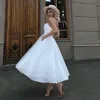 Glitter Ivory Wedding Dresses With Pockets Tea-Length Tulle Bride Dress Strapless Slit Sexy Dress For Women 2023 Robe De Mariee 3