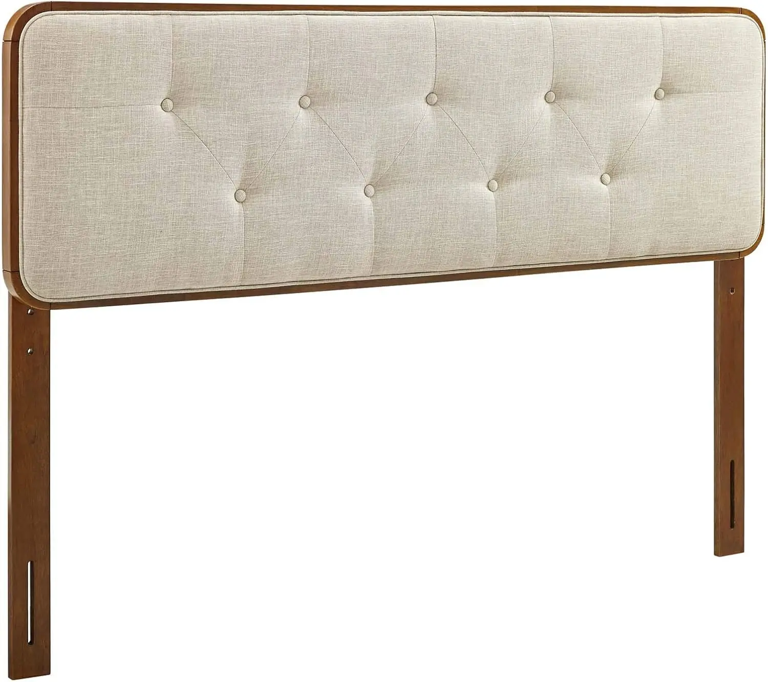 Tufted King Fabric and Wood Headboard, Walnut Beige-Retro Modern Style for Bedroom Decor