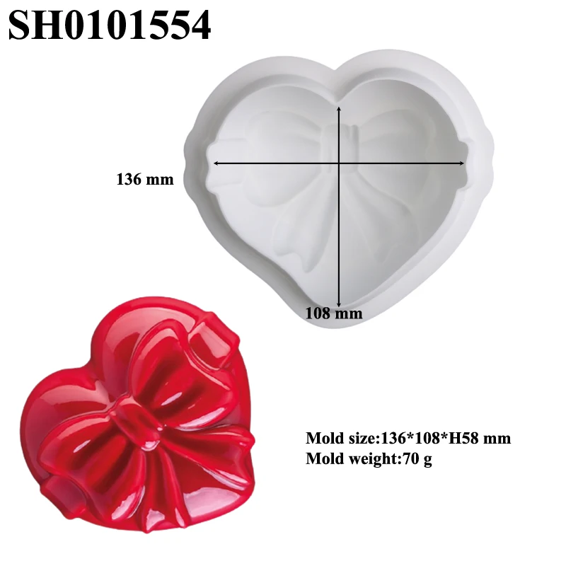 Meibum Heart Shaped Base Top Bow Texture Design Cake Mould