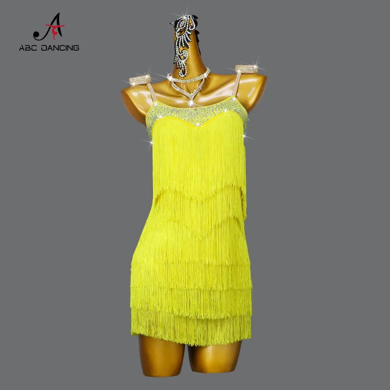 

Womens Latin Dance Dress Sport Suit Competition Piece Stage Costume Dancewear Tops Girl Line Skirt Party practice Tassel Clothes