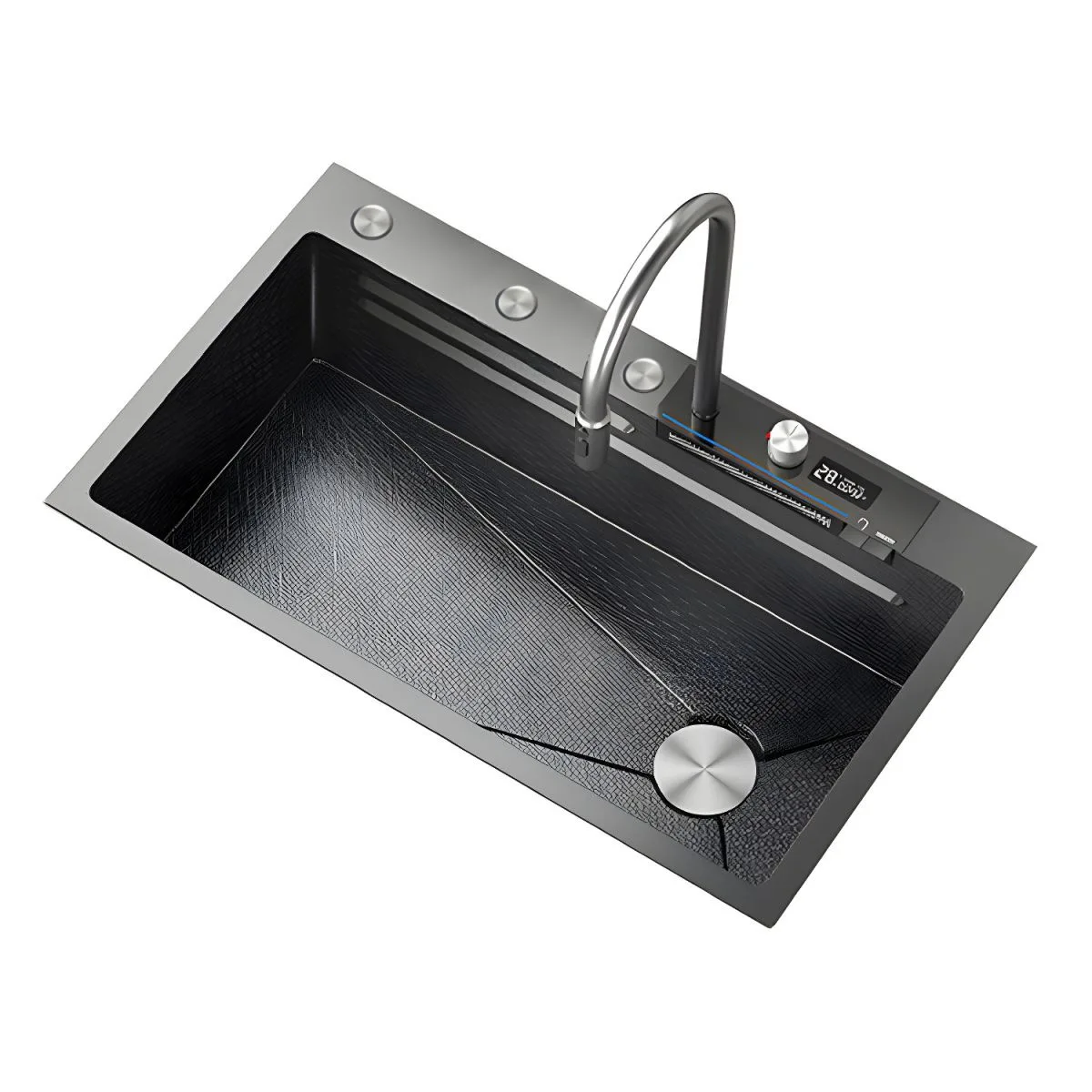 อ่างล้างจานดิจิตอลพร้อมปุ่มควบคุมอเนกประสงค์ พร้อมที่เก็บมีด ที่ล้างแก้ว และระบบน้ำตก 1