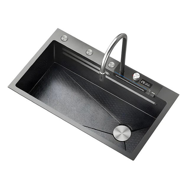 อ่างล้างจานดิจิตอลพร้อมปุ่มควบคุมอเนกประสงค์ พร้อมที่เก็บมีด ที่ล้างแก้ว และระบบน้ำตก 1