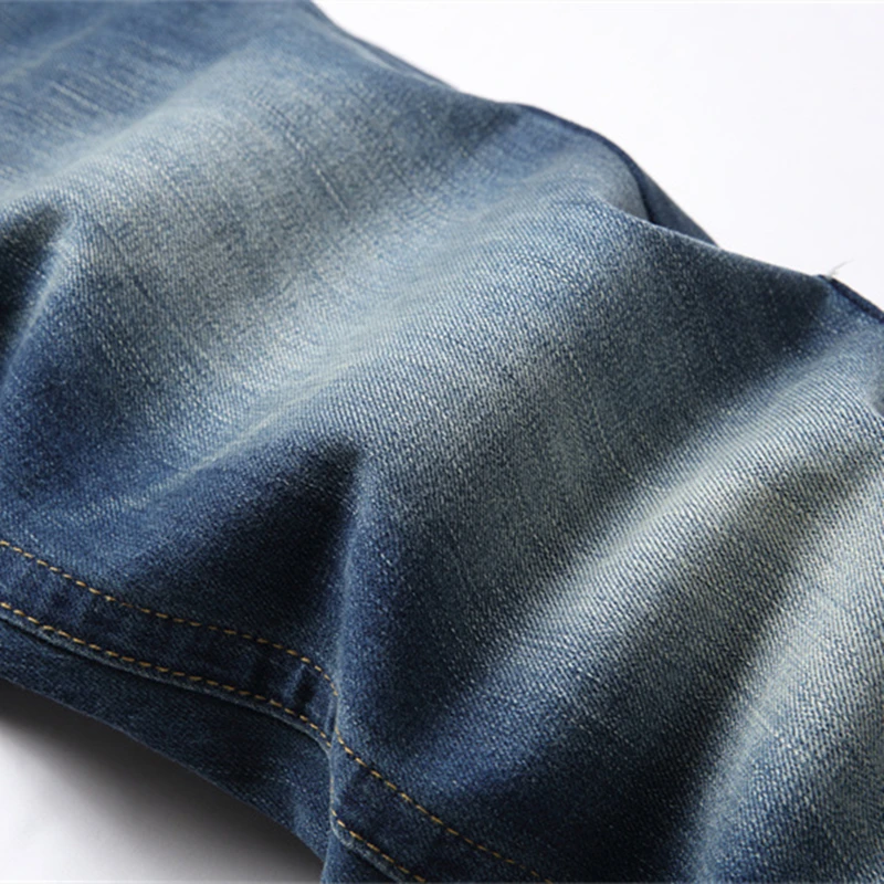 2024 Spring Straight Leg Men's Blue Jeans Mid-Waist Stretch Casual Pants Street Trend Hip Hop Clothing 5