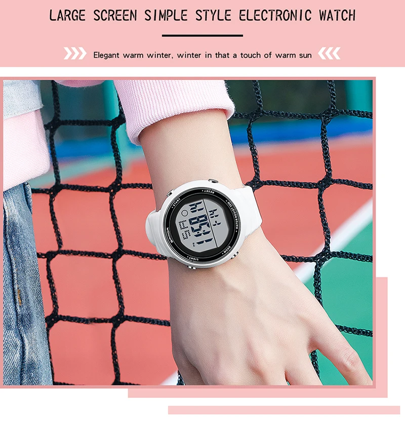 2021 New Fashion Women Digital LED Sports Watch Multifunctional Waterproof Ladies Pink Wrist-Watch Fit Girl Holiday Gift Watches