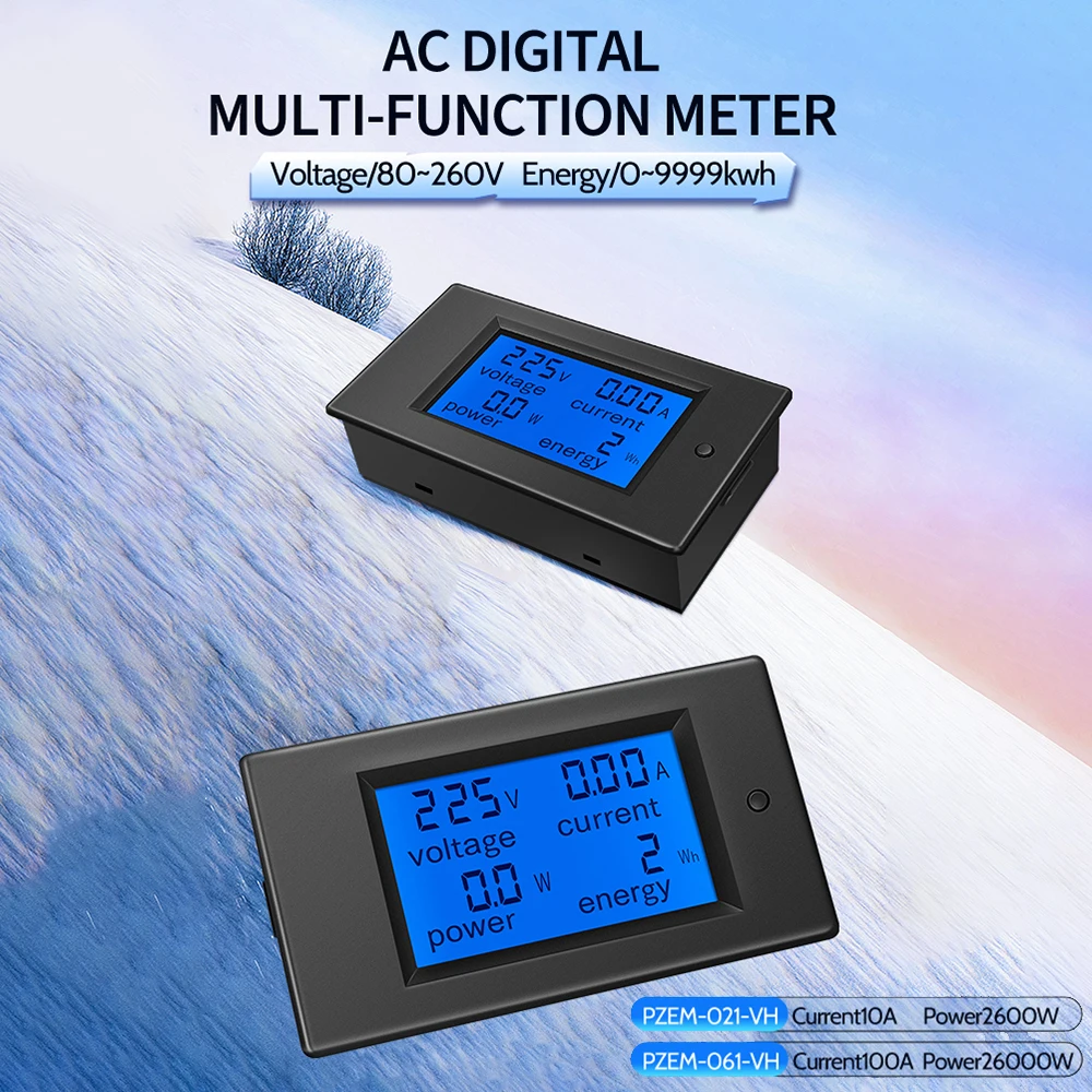 AC 80-260V 10A 100A LCD Digital Display Voltmeter Ammeter Wattmeter Voltage Current Power Energy Meter 110V 220V